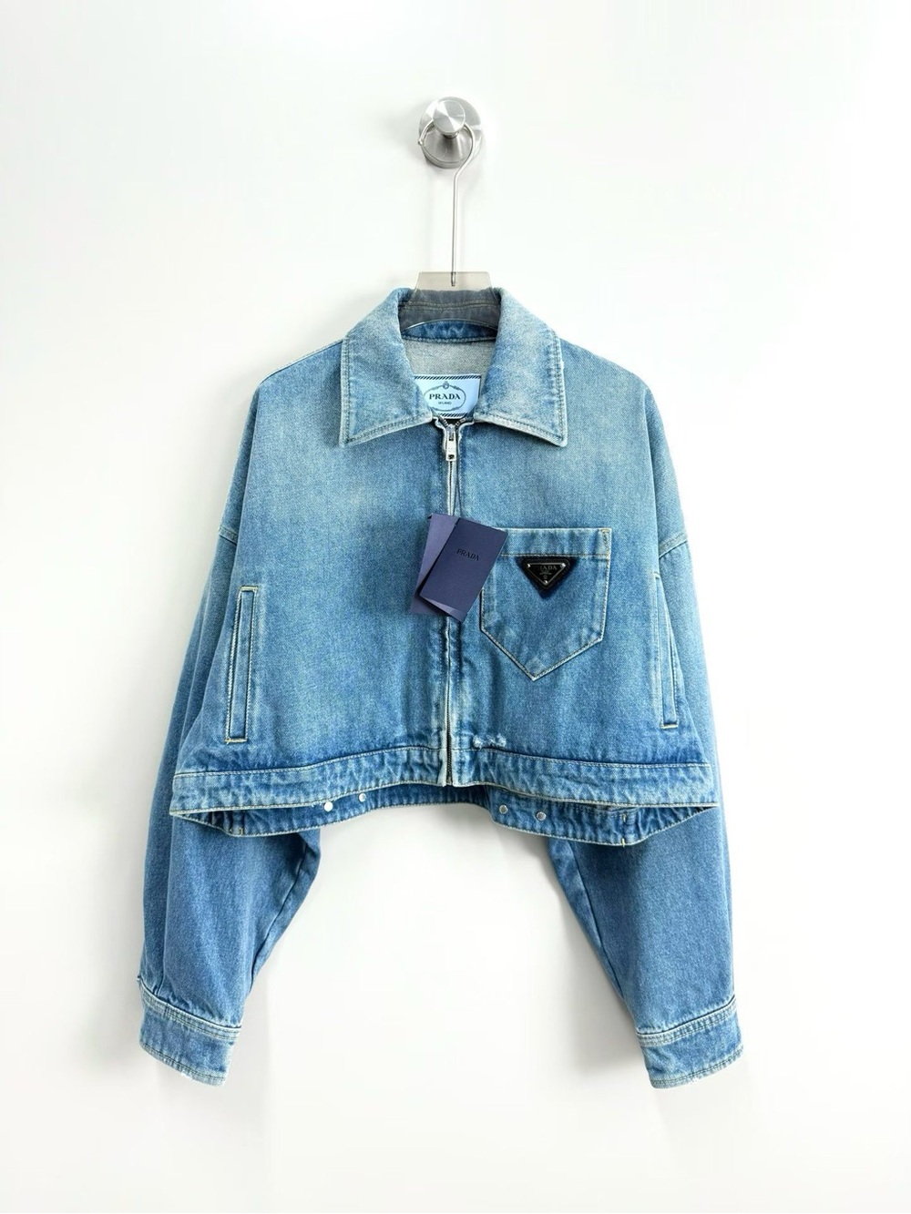 Prada Washed Blue Cropped Denim Jacket